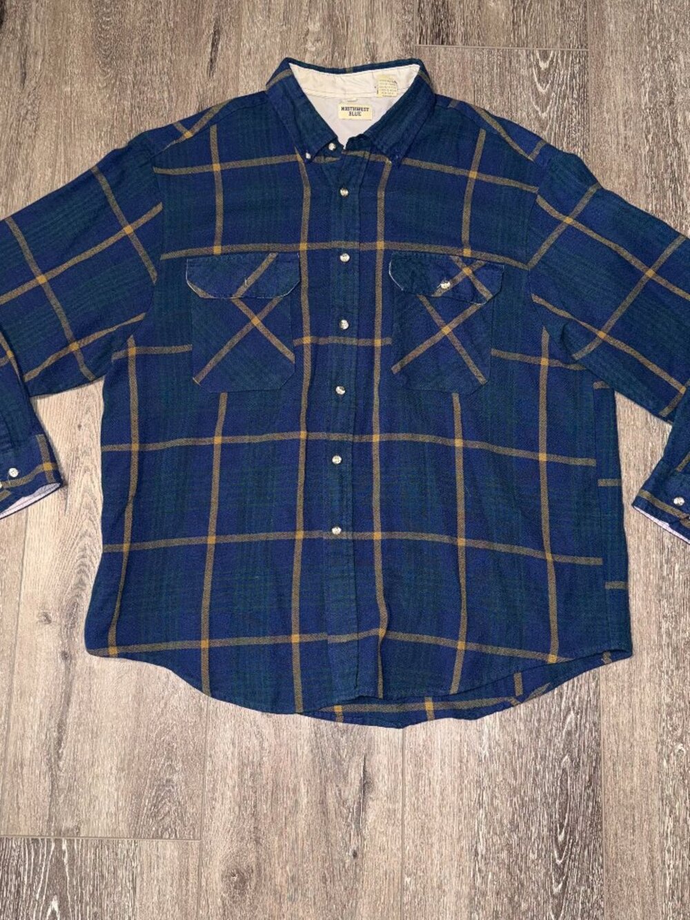 Vintage Northwest Blue Button Up Shirt XXL Green Blue Gold Plaid Outdoor